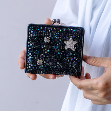 キラメッシュ 2つ折り財布 がま口 ミニ財布