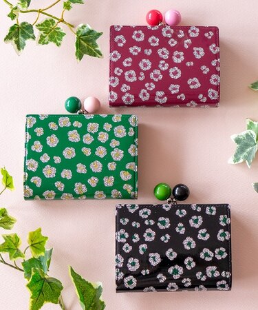 グリッターフラワー がま口 2つ折り財布