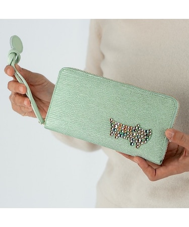 キラネコストーン ラウンドファスナー長財布