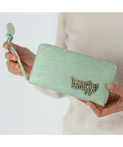 キラネコストーン ラウンドファスナー長財布