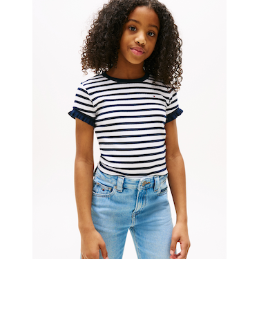 GIRLS ラッフルストライプショートスリーブトップ