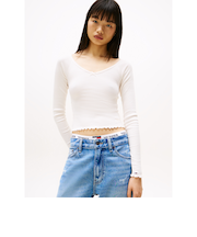 スリムVネックガーメントダイリブカットソー