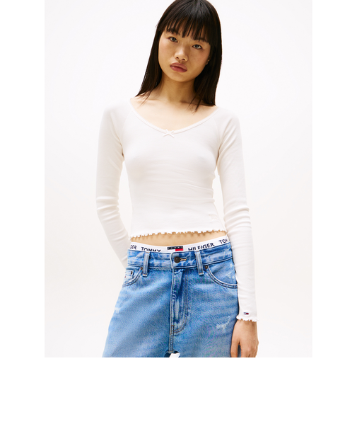 スリムVネックガーメントダイリブカットソー