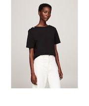 ゴールドボタンクルーネックトップス