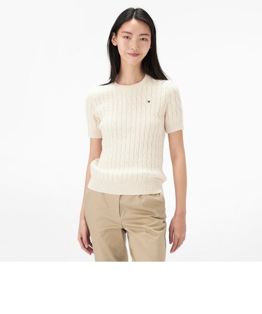 ケーブルショートスリーブクルーネックセーター