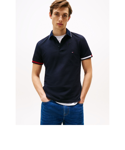 フラッグカフスリムフィットポロシャツ