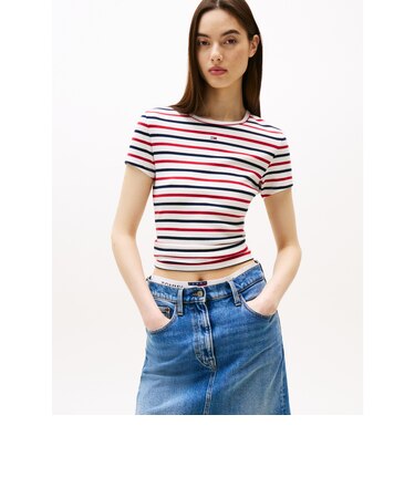 スリムエッセンシャルリブショートスリーブTシャツ