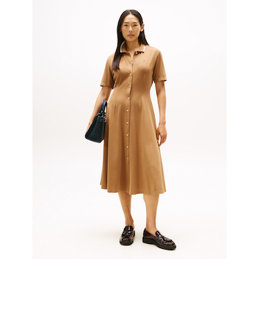 ボタンニーフレアショートスリーブポロワンピース