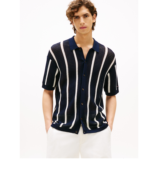 バーティカルストライプオープンニットシャツ