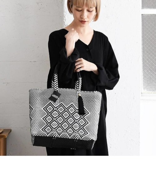 【WOVEN ウーヴン】ミドルトート メキシコ製 バスケットバッグ メルカドバッグ レザー ミドル