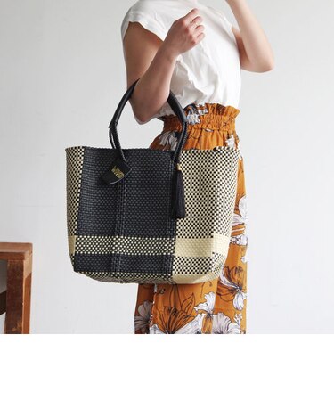 【WOVEN ウーヴン】ミドルトート メキシコ製 バスケットバッグ メルカドバッグ レザー ミドル