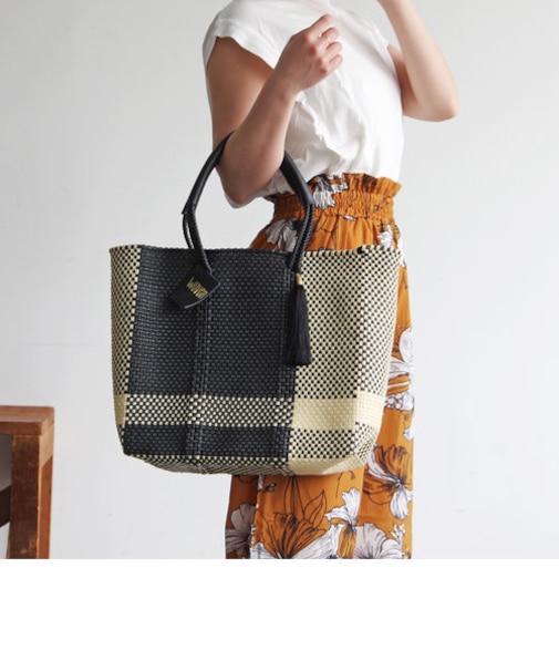 【WOVEN ウーヴン】ミドルトート メキシコ製 バスケットバッグ メルカドバッグ レザー ミドル