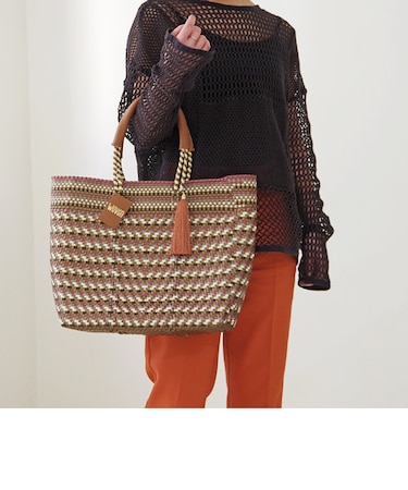 【WOVEN ウーヴン】ミドルトート メキシコ製 バスケットバッグ メルカドバッグ レザー ミドル