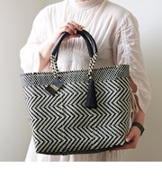 【WOVEN ウーヴン】ミドルトート メキシコ製 バスケットバッグ メルカドバッグ レザー ミドル