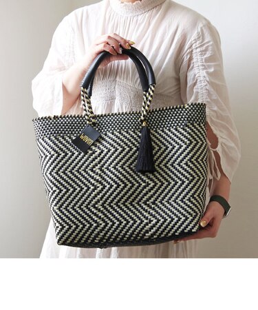 【WOVEN ウーヴン】ミドルトート メキシコ製 バスケットバッグ メルカドバッグ レザー ミドル