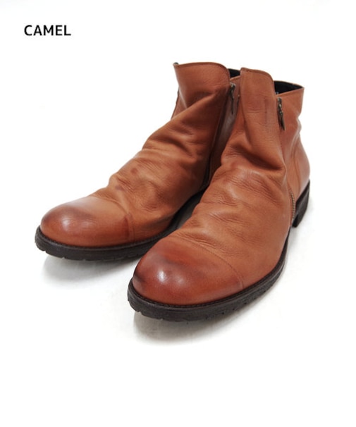 【VARISISTA ヴァリジスタ 】ダブルジップドレープ ブーツ ビブラムソール(z508) オイルヌバック/ガラスレザー サイドジップブーツ Vibram sole