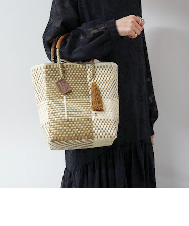 【WOVEN ウーヴン】プティトート　メキシコ製 メルカドバッグ かごバッグ レザーハンドル