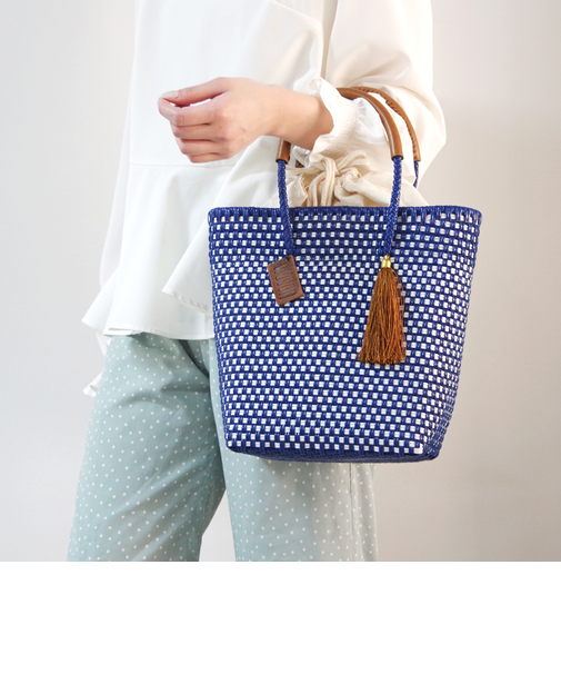 【WOVEN ウーヴン】プティトート　メキシコ製 メルカドバッグ かごバッグ レザーハンドル