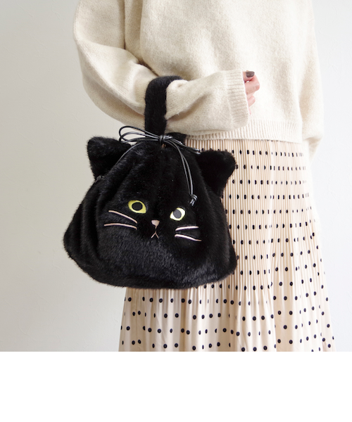 猫パネル　巾着トートバック Mサイズ② 猫パネル 巾着トートバック Mサイズ② 巾着型バッグインバッグ【ドット