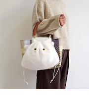 【WOVEN /ウーヴン】 エコファー ねこ フェイス 2WAY BAG 猫巾着 バッグ