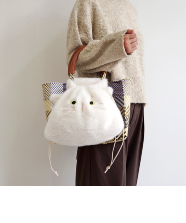 【WOVEN /ウーヴン】 エコファー ねこ フェイス 2WAY BAG 猫巾着 バッグ