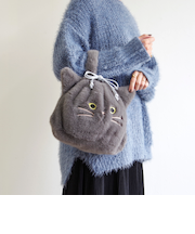 【WOVEN /ウーヴン】 エコファー ねこ フェイス 2WAY BAG 猫巾着 バッグ