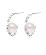 ピアス レディース あこや真珠 パール 5.0～6.0mm 2珠 PT900 K18 ハーフフープ ツイストデザイン ララクリスティー