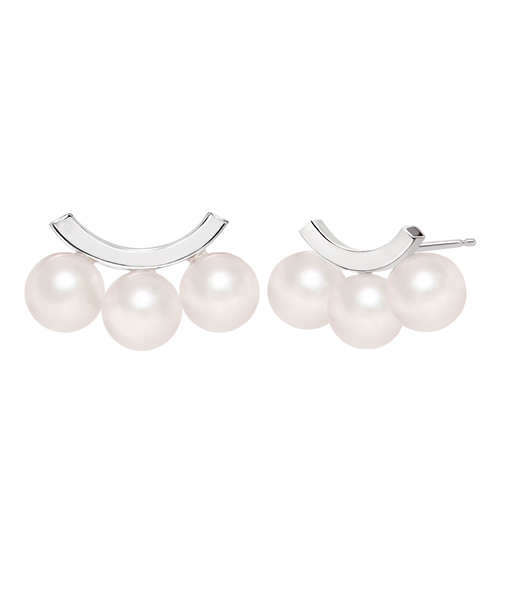 ピアス レディース あこや真珠 パール 5.0～6.0mm 6珠 PT900 K18 バー スマイル デザイン ララクリスティー