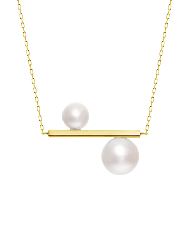 ネックレス レディース あこや真珠 パール 5.0～6.0mm 2珠 PT900 K18 バー  デザイン ララクリスティー