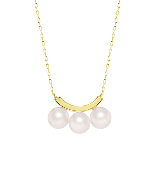 ネックレス レディース あこや真珠 パール 5.0～6.0mm 3珠 PT900 K18 バー スマイル デザイン ララクリスティー