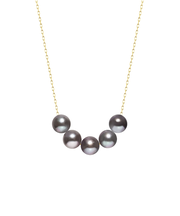 ネックレス あこや真珠 染め 黒 パール 5.0～6.0mm 5珠 PT900 K18 スルーネックレス ララクリスティー