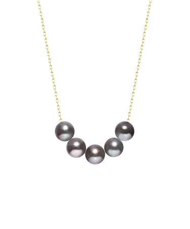 ネックレス あこや真珠 染め 黒 パール 5.0～6.0mm 5珠 PT900 K18 スルーネックレス ララクリスティー