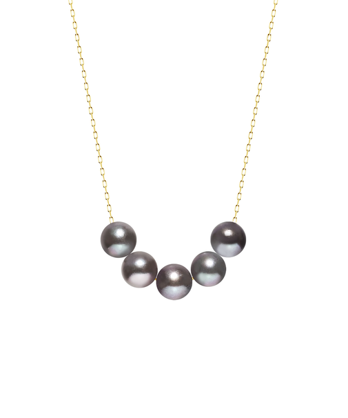 ネックレス あこや真珠 染め 黒 パール 5.0～6.0mm 5珠 PT900 K18 スルーネックレス ララクリスティー