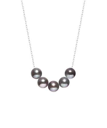 ネックレス あこや真珠 染め 黒 パール 5.0～6.0mm 5珠 PT900 K18 スルーネックレス ララクリスティー