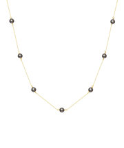 ネックレス レディース あこや真珠 染め 黒 パール 5.0～6.0mm PT900 K18 ステーションネックレス ララクリスティー