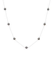 ネックレス レディース あこや真珠 染め 黒 パール 5.0～6.0mm PT900 K18 ステーションネックレス ララクリスティー