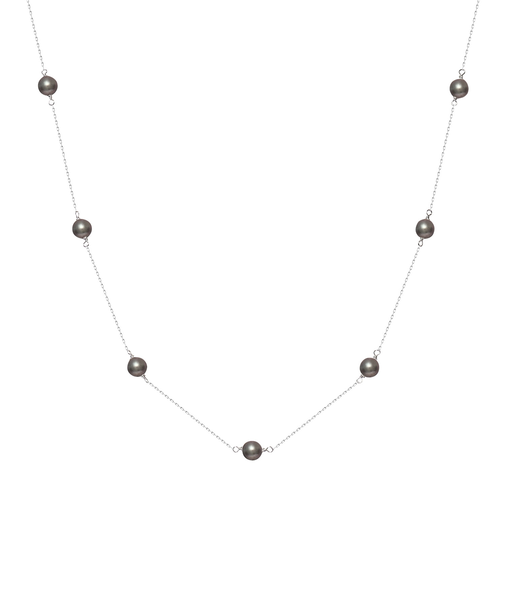 ネックレス レディース あこや真珠 染め 黒 パール 5.0~6.0mm PT900 K18 ステーションネックレス ララクリスティー