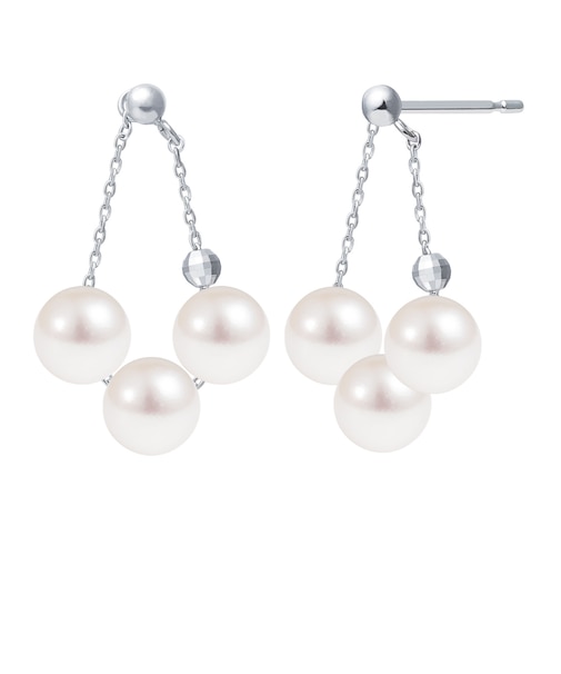 あこや真珠 パール 2way フープ ロング ピアス PT900 プラチナ K18 イエローゴールド