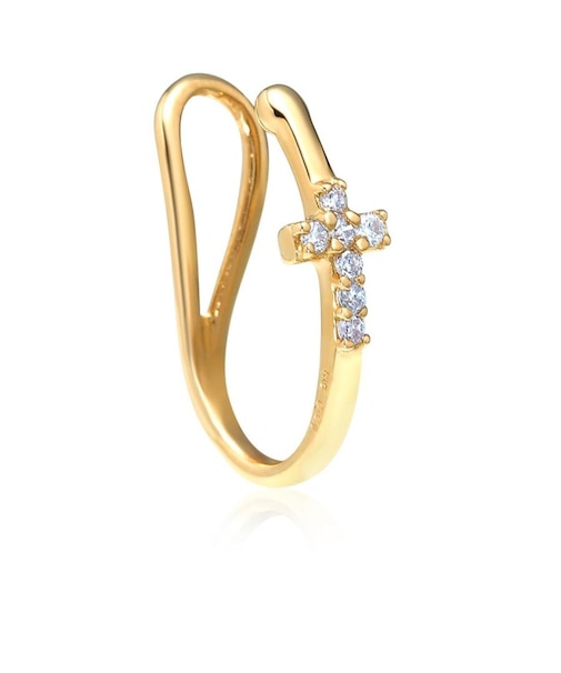 ゴールド イヤーカフ ダイヤモンド パヴェ クロス K18