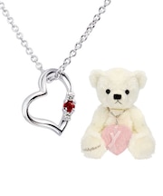 【選べる12誕生石xテディベア(パールホワイトカラー)】ネックレス レディース シルバー ダイヤモンド 12誕生石 ( 1・2・3・4・5・6・7・8・9・10・11・12月) オープン ハート セット 誕生日 プレゼント シアーズ