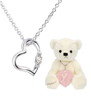 【選べる12誕生石xテディベア(パールホワイトカラー)】ネックレス レディース シルバー ダイヤモンド 12誕生石 ( 1・2・3・4・5・6・7・8・9・10・11・12月) オープン ハート セット 誕生日 プレゼント シアーズ