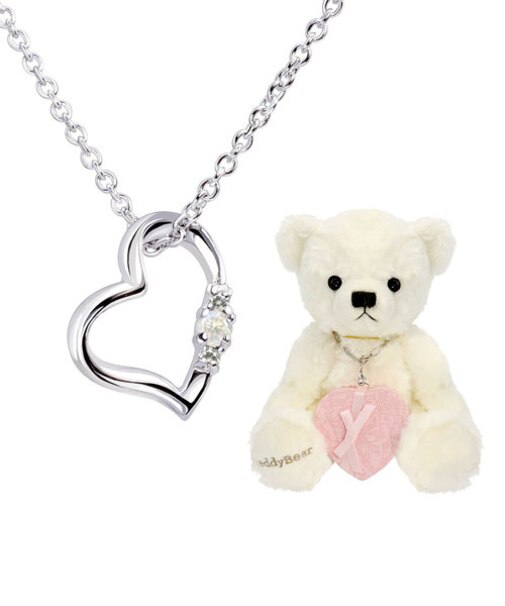 【選べる12誕生石xテディベア(パールホワイトカラー)】ネックレス レディース シルバー ダイヤモンド 12誕生石 ( 1・2・3・4・5・6・7・8・9・10・11・12月) オープン ハート セット 誕生日 プレゼント シアーズ