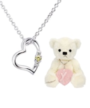 【選べる12誕生石xテディベア(パールホワイトカラー)】ネックレス レディース シルバー ダイヤモンド 12誕生石 ( 1・2・3・4・5・6・7・8・9・10・11・12月) オープン ハート セット 誕生日 プレゼント シアーズ