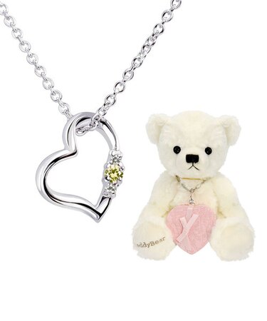 【選べる12誕生石xテディベア(パールホワイトカラー)】ネックレス レディース シルバー ダイヤモンド 12誕生石 ( 1・2・3・4・5・6・7・8・9・10・11・12月) オープン ハート セット 誕生日 プレゼント シアーズ