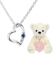 【選べる12誕生石xテディベア(パールホワイトカラー)】ネックレス レディース シルバー ダイヤモンド 12誕生石 ( 1・2・3・4・5・6・7・8・9・10・11・12月) オープン ハート セット 誕生日 プレゼント シアーズ