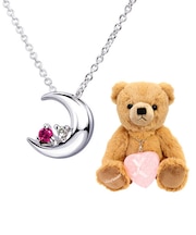 【選べる12誕生石xテディベア(ブラウンカラー)】ネックレス レディース シルバー ダイヤモンド 12誕生石  （ 1・2・3・4・5・6・7・8・9・10・11・12月） ムーン セット 誕生日 プレゼント シアーズ