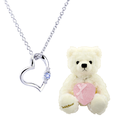【選べる12誕生石xテディベア(パールホワイトカラー)ネイビーカラーショッパー】ネックレス レディース シルバー ダイヤモンド 12誕生石 （ 1・2・3・4・5・6・7・8・9・10・11・12月） オープン ハート セット 誕生日 プレゼント シアーズ
