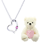 【選べる12誕生石xテディベア(パールホワイトカラー)ネイビーカラーショッパー】ネックレス レディース シルバー ダイヤモンド 12誕生石 （ 1・2・3・4・5・6・7・8・9・10・11・12月） オープン ハート セット 誕生日 プレゼント シアーズ