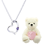 【選べる12誕生石xテディベア(パールホワイトカラー)ネイビーカラーショッパー】ネックレス レディース シルバー ダイヤモンド 12誕生石 （ 1・2・3・4・5・6・7・8・9・10・11・12月） オープン ハート セット 誕生日 プレゼント シアーズ