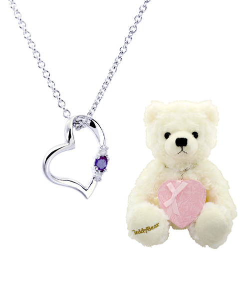 【選べる12誕生石xテディベア(パールホワイトカラー)ネイビーカラーショッパー】ネックレス レディース シルバー ダイヤモンド 12誕生石 （ 1・2・3・4・5・6・7・8・9・10・11・12月） オープン ハート セット 誕生日 プレゼント シアーズ
